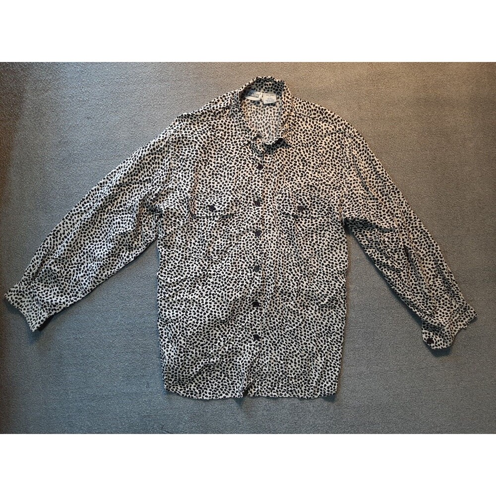 Capacity Button Up Long Sleeve Womens Petite Large Rayon 2 Pocket